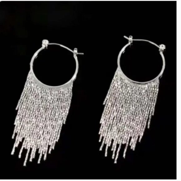 ❤️ FREE Tassel Fringe Chic Glam Modern Party Elegant Drop Moon Hoop Hip Earrings - Picture 3 of 4
